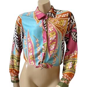 Haute Hippie Boho Cropped Tie Front Button Up Top Size Medium